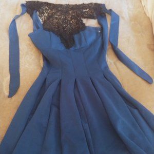 Emerald Sundae Royal Blue Sleeveless Dress w/ Front Lace Neck